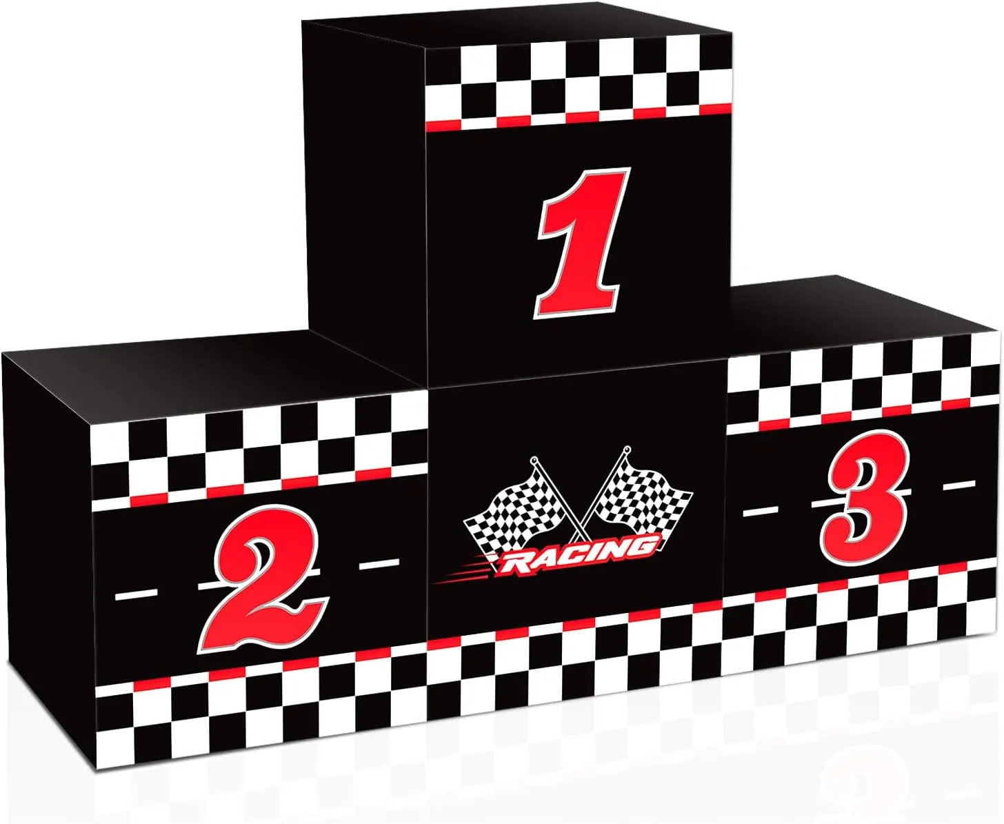 4 Pcs Large Racing Car Birthday Party Decorations Race Car Boxes Black White Checkered Cardboard Goodie Boxes Podium Treat Boxes Centerpiece 11.8 Inch for Car Baby Shower Party Supplies Outdoor Decor