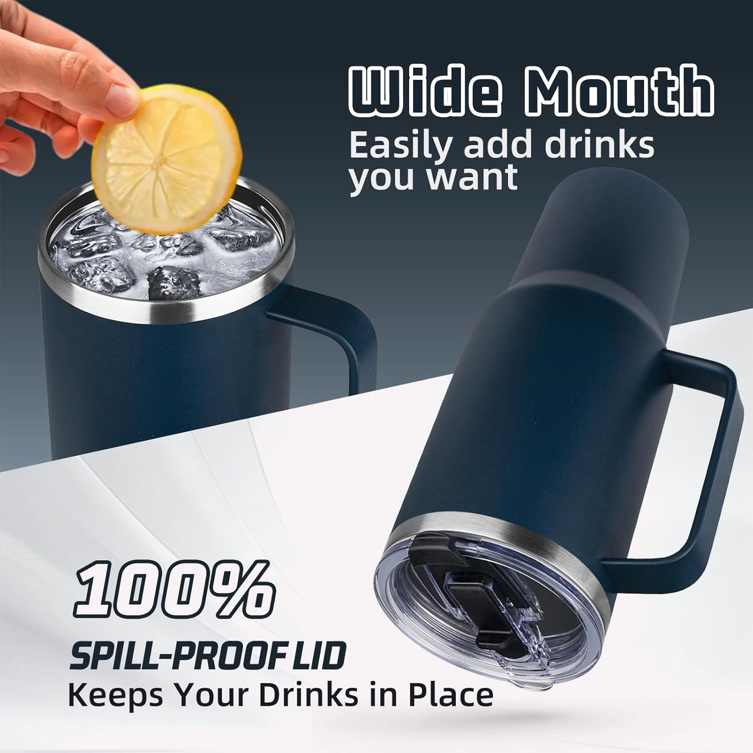 40 oz Tumbler with Handle and Flip Straw, 100% Leakproof Insulated Tumbler with Lid and Straw, Stainless Steel Travel Coffee Mug, Insulated Coffee Thermal Cup for Cold and Hot (Deep Blue)