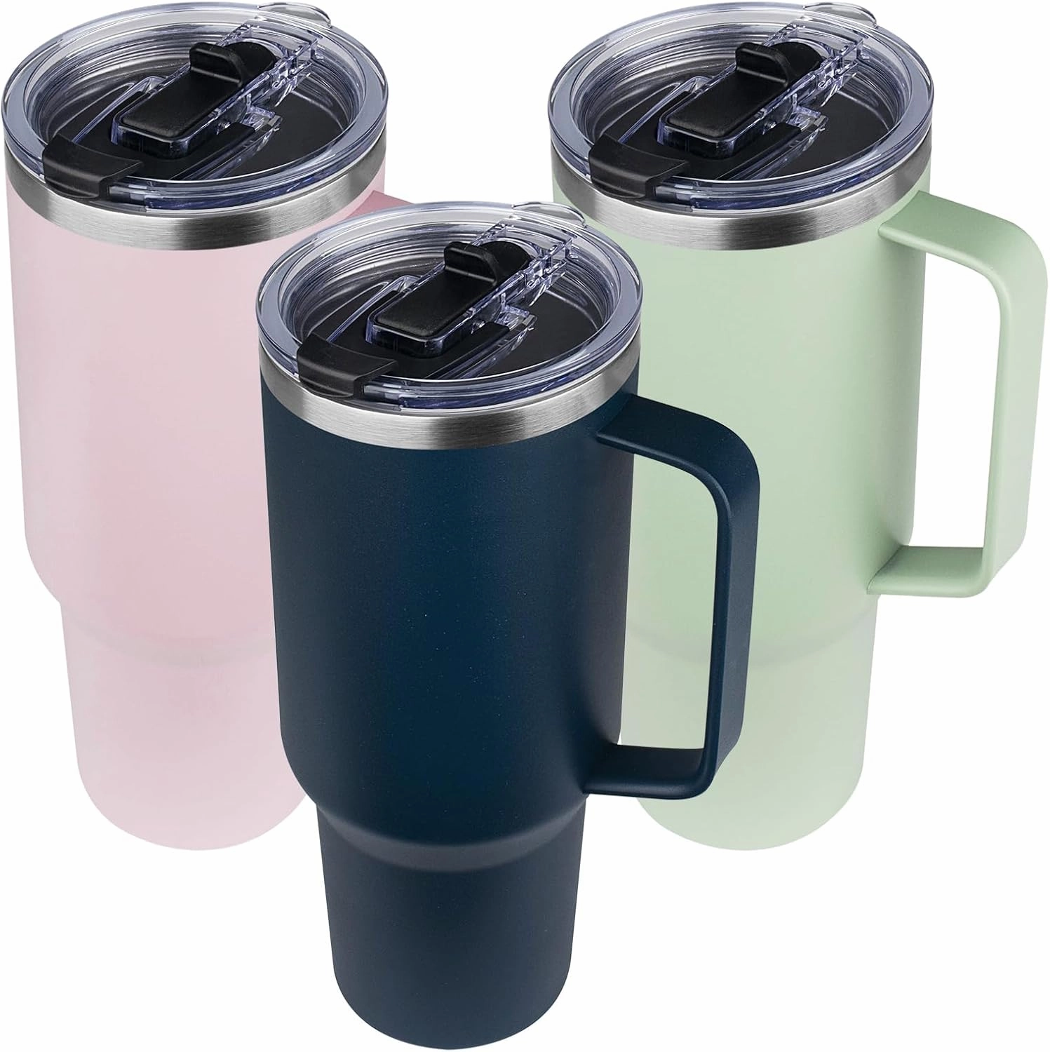 40 oz Tumbler with Handle and Flip Straw, 100% Leakproof Insulated Tumbler with Lid and Straw, Stainless Steel Travel Coffee Mug, Insulated Coffee Thermal Cup for Cold and Hot (Deep Blue)