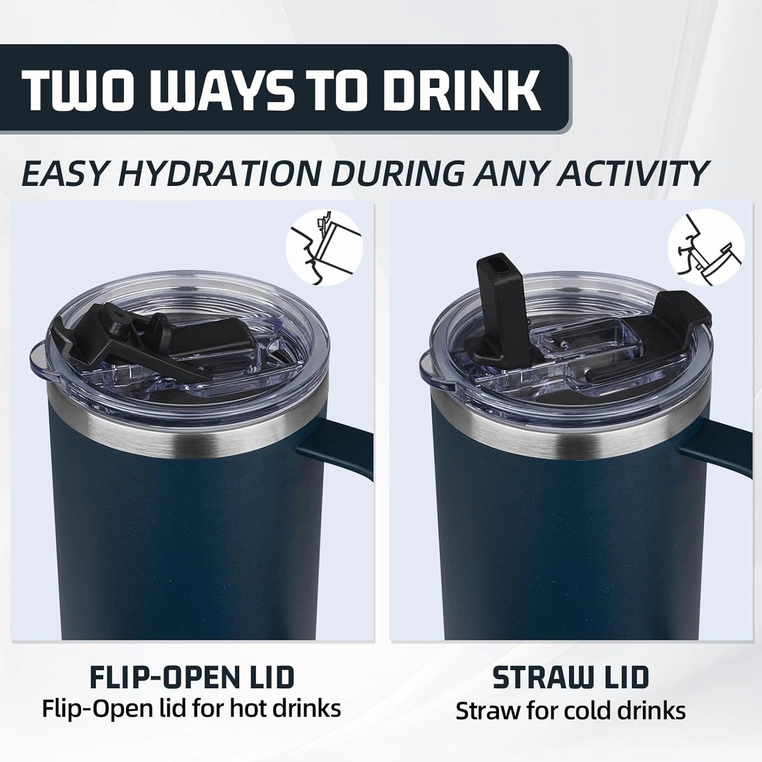 40 oz Tumbler with Handle and Flip Straw, 100% Leakproof Insulated Tumbler with Lid and Straw, Stainless Steel Travel Coffee Mug, Insulated Coffee Thermal Cup for Cold and Hot (Deep Blue)