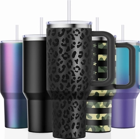 40 oz Tumbler with Handle and Straw Lid Insulated Tumblers Cups with Lids Straws Double Wall Vacuum Stainless Steel 40oz Tumbler Travel Mug Gifts for Men Women Him Her (Black Leopard)