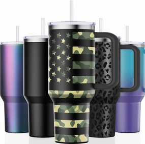 40 oz Tumbler with Handle and Straw Lid Insulated Tumblers Cups with Lids Straws Double Wall Vacuum Stainless Steel 40oz Tumbler Travel Mug Gifts for Men Women Him Her (Camouflage Flag)