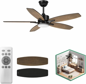 42 Inch Ceiling Fan with Light, Small Farmhouse Ceiling Fan with Remote, Reversible DC Modern Black Fan Light with 3CCT, 6 Speeds for Small Room, Bedroom, Living Room and Kitchen, Indoor Outdoor