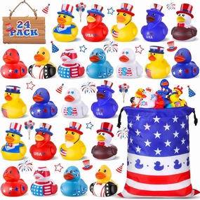 48 Pcs Patriotic Rubber Ducks, 4th of July Duck for Jeeps, 2.5 Inch Small Rubber Ducks Bulk for Independence Day, Memorial Day Party Favors Gifts Baby Shower Bath Summer Beach and Pool Toy for Kids
