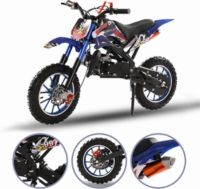 49CC Kids Dirt Bike,2-Stroke Gas Power Mini Motocross,Off Road Mini Motorcycle,Gas Pocket Rocket Motorbike with Front Rear Disc Brakes,Mini Pit Bikes Speed Up to 40KM/H,Fast Arrival Blue