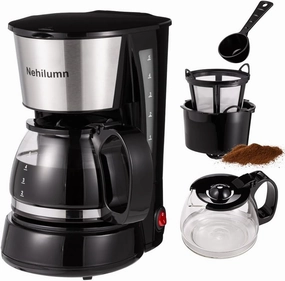 4 Cup Drip Coffee Maker, Coffee Pot Machine Permanent Coffee Filter, Mini,20Oz Electric Coffee Maker,650W Black and Stainless Steel Brand