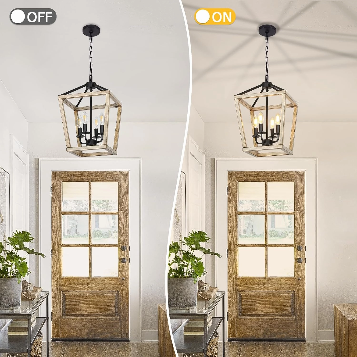 4 Light Chandelier Fixture, Farmhouse Light Fixtures Geometric Metal Cage Modern Ceiling Light with Adjustable Height, E12 Base Hanging Lights for Kitchen Island, Dining Room, Living Room, Indoor