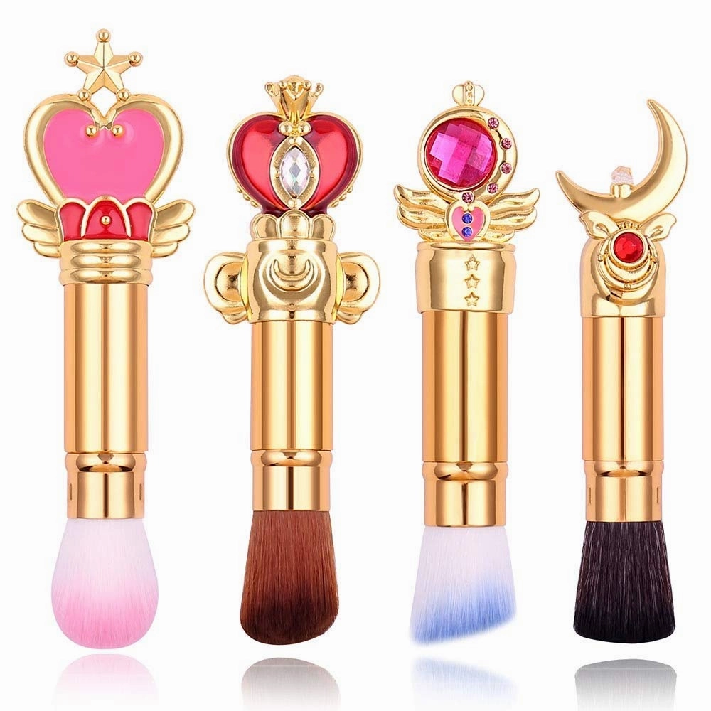 4-Pcs Retractable Makeup Brushes With Cover - Liquid, Cream, Powder, Foundation, Blush, Bronzer - Premium Bristles Contouring & Blending Skin, Portable Vegan Face Kabuki Brush Set