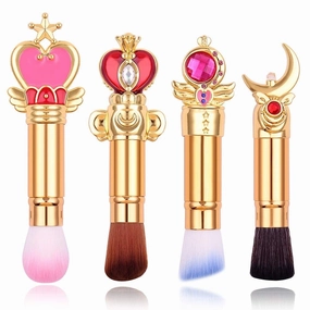 4-Pcs Retractable Makeup Brushes With Cover - Liquid, Cream, Powder, Foundation, Blush, Bronzer - Premium Bristles Contouring & Blending Skin, Portable Vegan Face Kabuki Brush Set