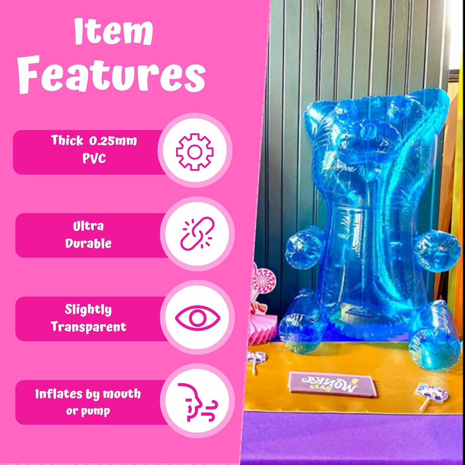 4E's Novelty 2 Inflatable 24 inch Huge Gummy Bears, Candyland Party Decorations for Girls, Birthday Party Favors, Lollipop Two Sweet Theme Birthday Party Supplies, Unique Pool Floaties Toys