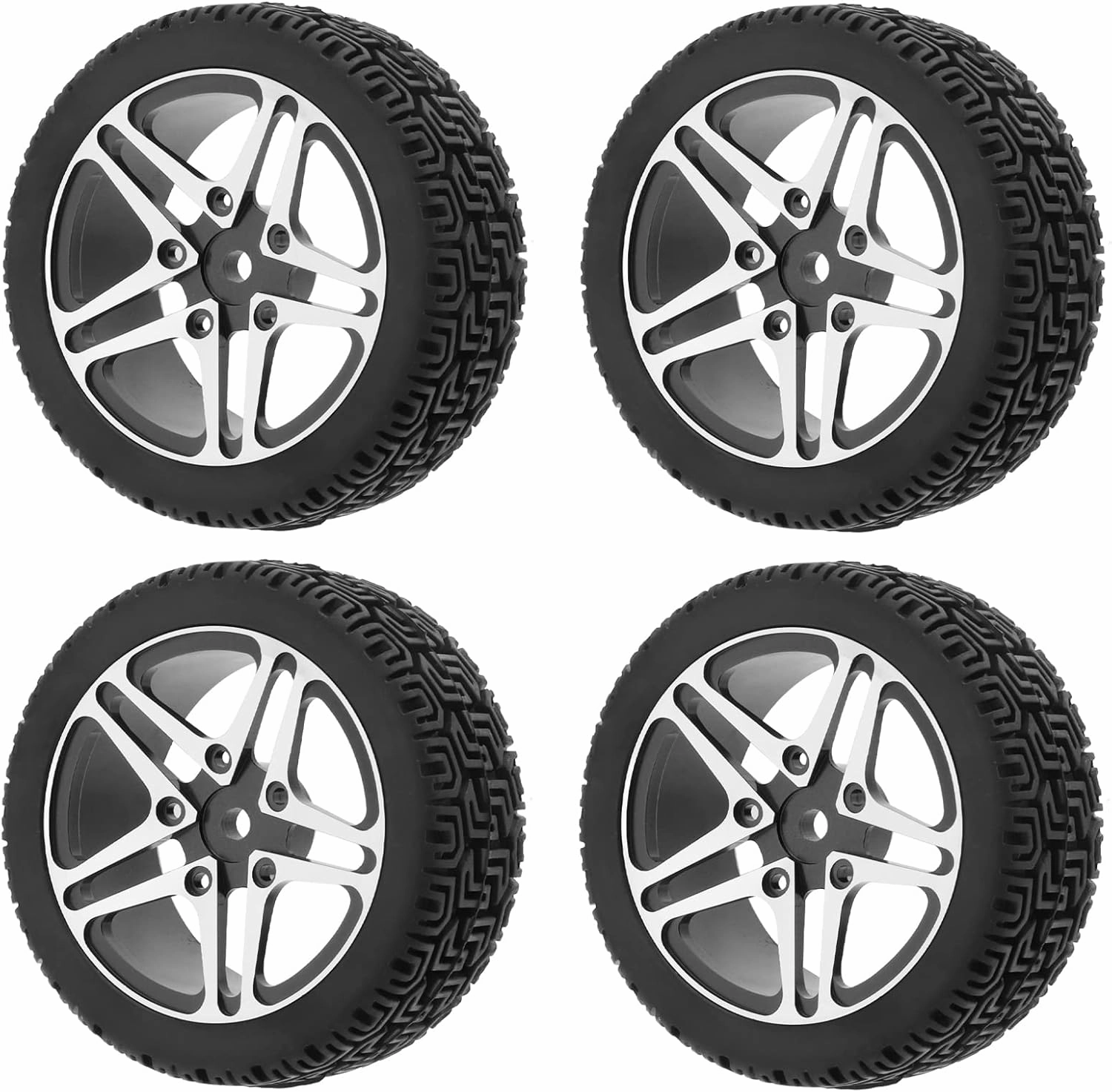 4pcs RC Wheels and Tires Set,70MM Alloy Wheel Hub Rubber Tires Model Car Accessories for 94122 94123 TT01 WF06 1:10 RC Car Crawler 5 Colors Toys and Games (Black)