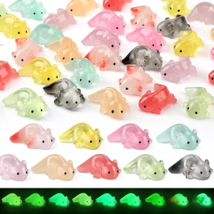54 Pcs Glow in The Dark Mini Resin Axolotl 1.2 Inch Figurine Small Charm Ornament for DIY Craft Dollhouse Ornament Potted Plants Decorations Axolotl Tank Decoration