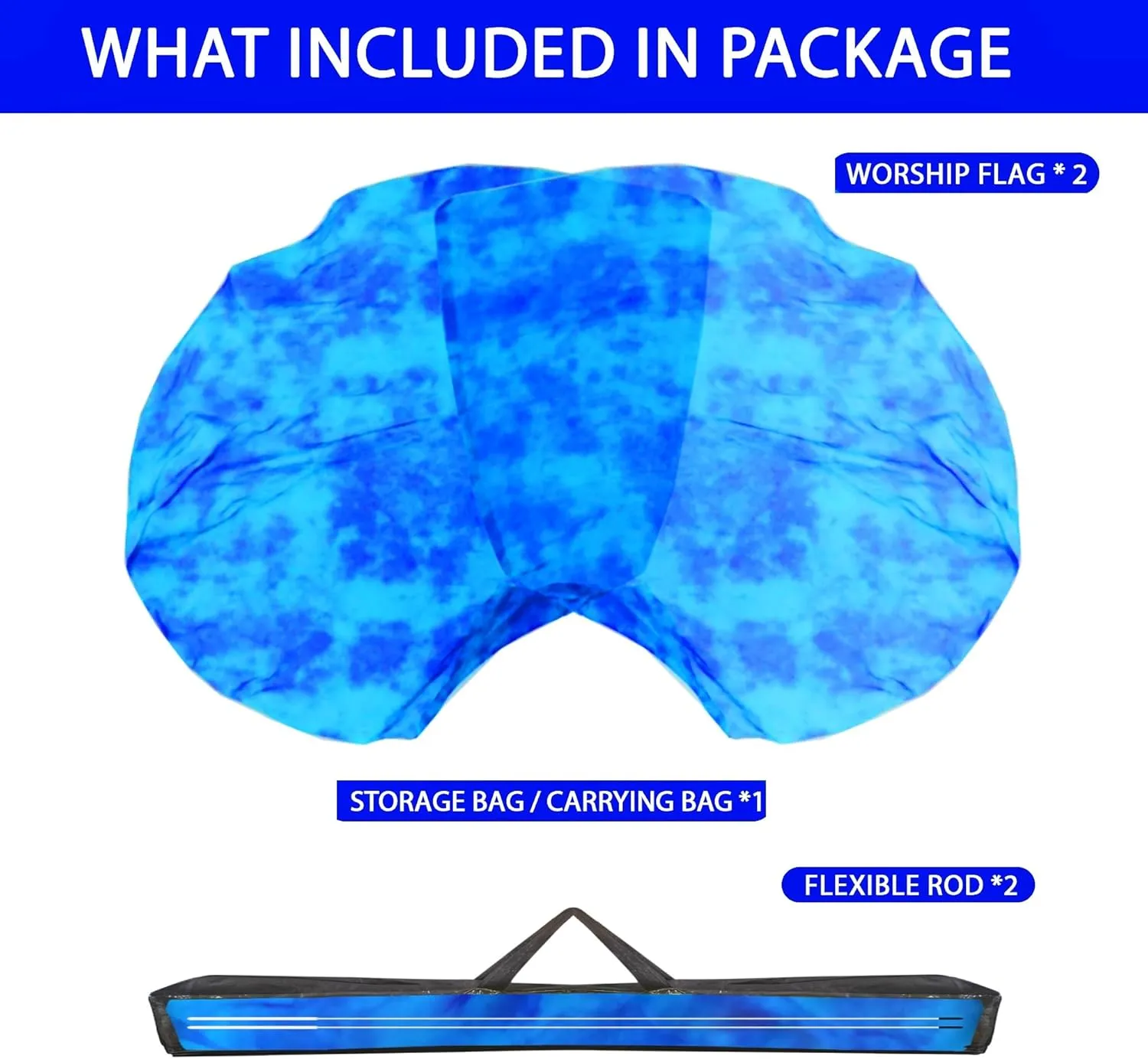 54"x54" Worship Flags for Dance Church, Praise Dance Flags for Worship, Silk-like Chiffon Flag with Flexible Rods & Storage Bag, Set of 2, Navy-Blue