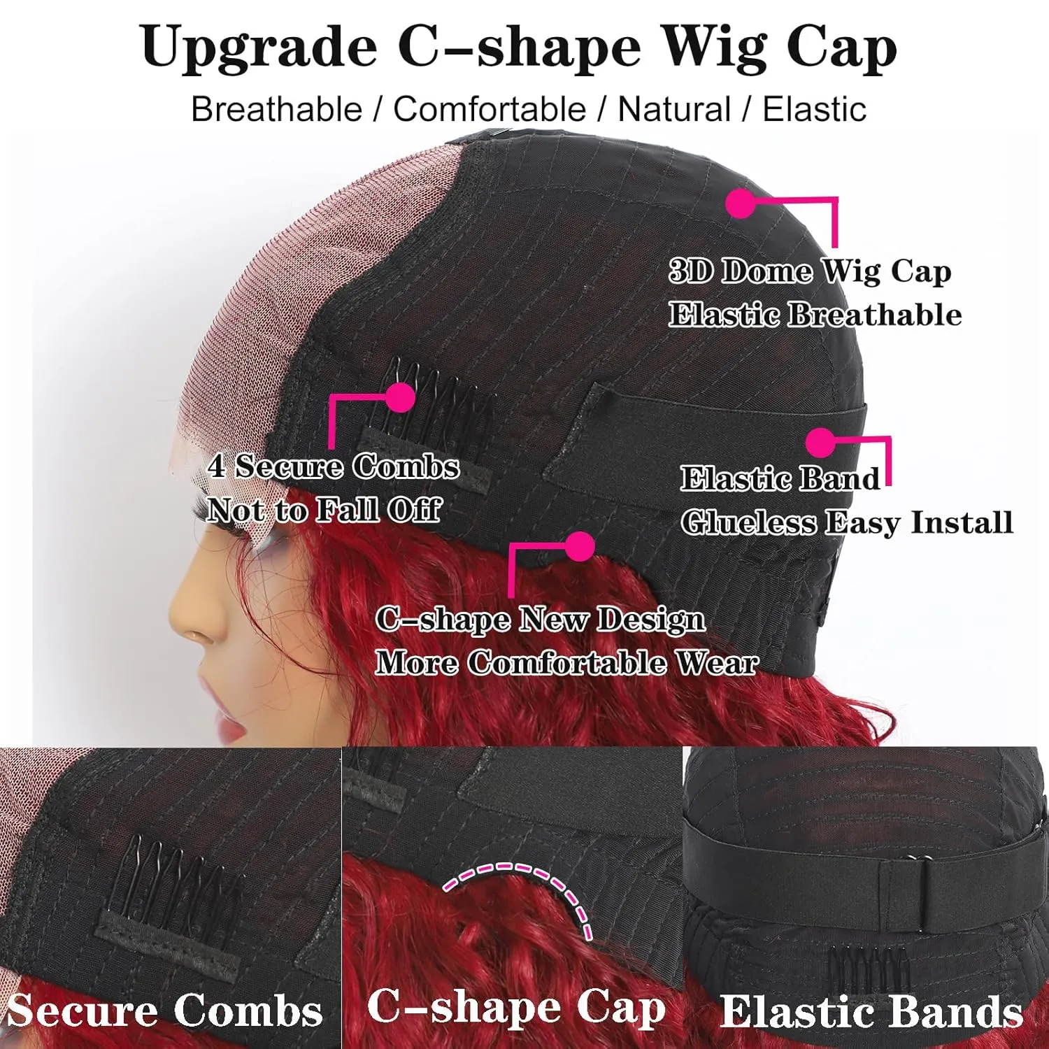 5×5 Closure Bob Wig Human Hair Glueless Wigs Human Hair Pre Plucked Pre Cut Short Curly Wig Water Wave Middle Part 99j Red Wigs for Women Lace Frontal Wigs for Black Women 12 Inch