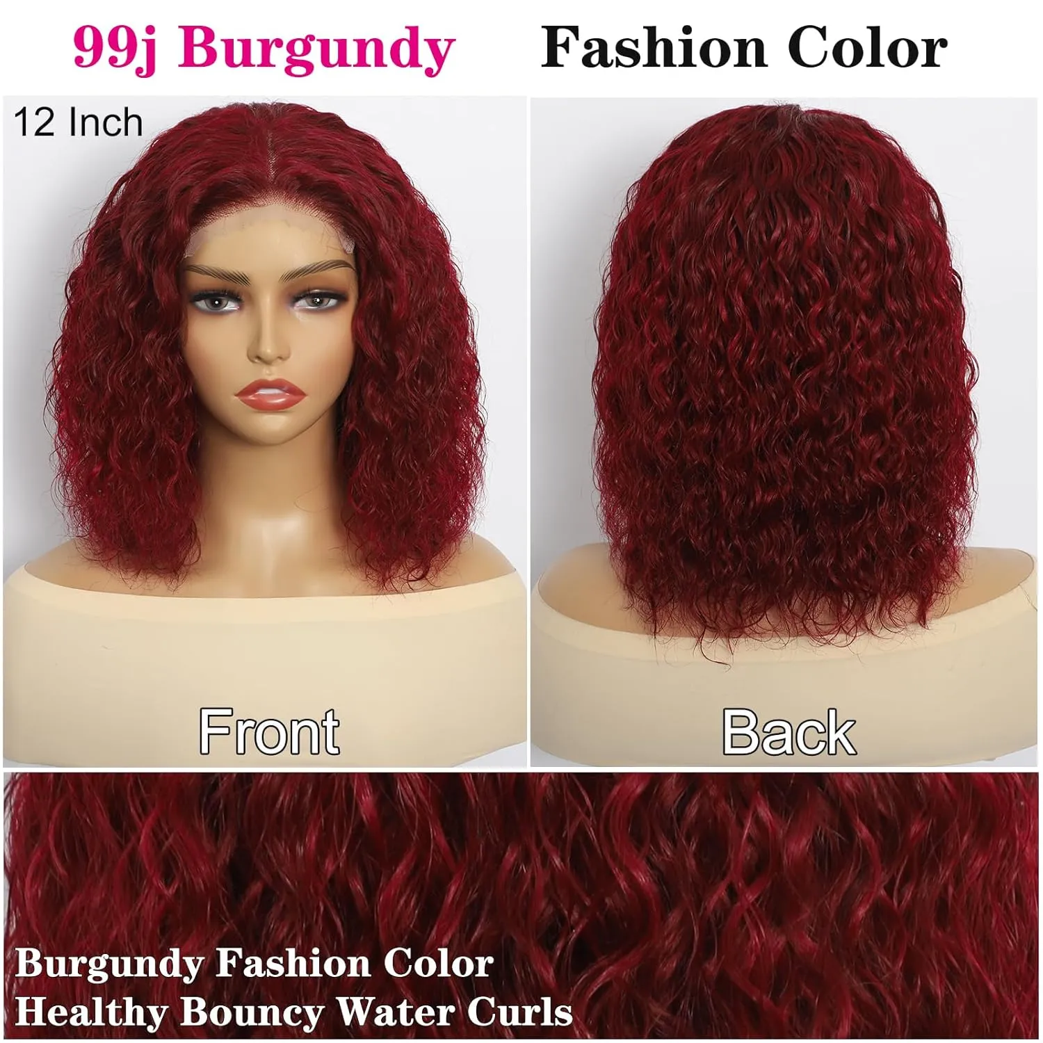 5×5 Closure Bob Wig Human Hair Glueless Wigs Human Hair Pre Plucked Pre Cut Short Curly Wig Water Wave Middle Part 99j Red Wigs for Women Lace Frontal Wigs for Black Women 12 Inch