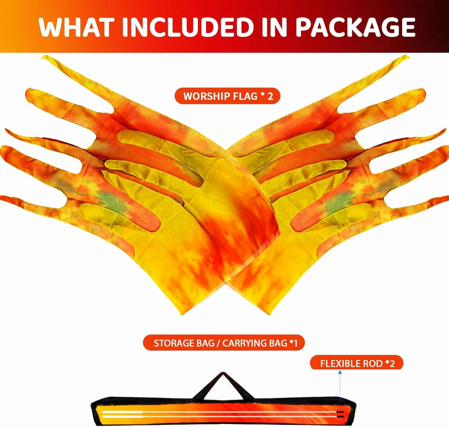 55'' Double Layered Worship Flags for Dance Church, Praise Dance Flags for Worship, Praise Flag with Flexible Rod and Storage Bag, Set of 2, Yellow-Orange-Black