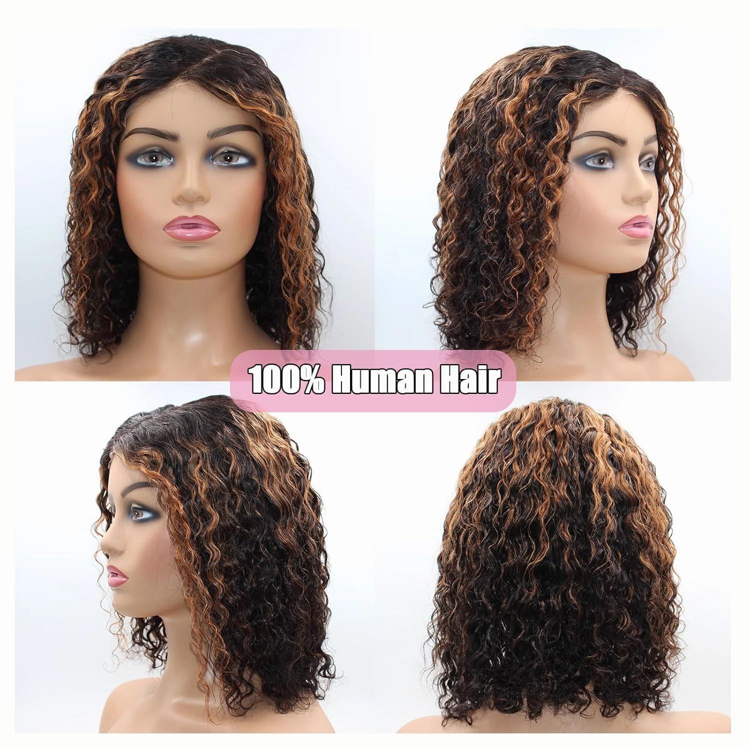 5×5 Closure Bob Wig Human Hair Glueless Wigs Human Hair Pre Plucked Pre Cut Short Curly Human Hair Wig Water Wave C Part Balayage Ombre Lace Frontal Human Hair Wigs for Black Women P1B/30 12 Inch