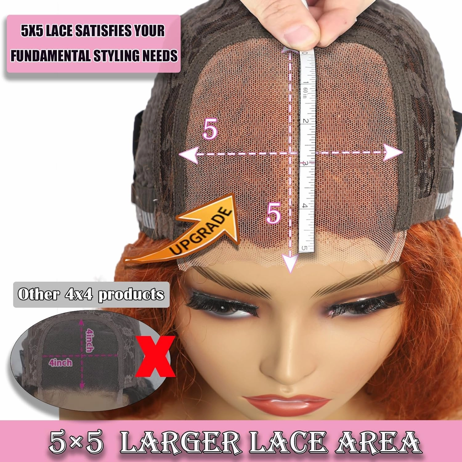 5×5 Closure Bob Wig Human Hair Glueless Wigs Human Hair Pre Plucked Pre Cut Short Curly Wig Water Wave Middle Part 350# Ginger for Women Wigs for Black Women 12Inch