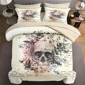 5 Pcs Twin Size Comforter Set with Pillowcase & Sham, Rock Bedding for Kids and Adults, Roll Gothic Bed in a Bag with Flat Fitted Sheet