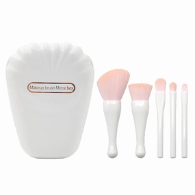 5 Pieces Of Shell Mirror Makeup Brush Set Portable Plastic Handle Powder Blusher Brush Eye Beauty Tools (Color : White, Size : One Size)
