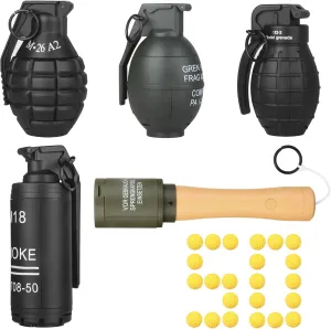 5pack,Toy-Hand Grenade for CS Battle Game,with 50 Foam Ammo Tactical CS-Grenade Fun Impact Pull Ring Grenade Toys Halloween Outdoor Sport for Age 14 Years Old and up and Adults