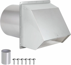 6 Inch Wall Vent Cover,Exterior Wall Vent Hood with Screen and Damper Exhaust Dryer Vent Cover Outside,External Extractor Wall Exhaust Vent Cap for Range Hood Kitchen Outdoor Air Vent,Stainless Steel