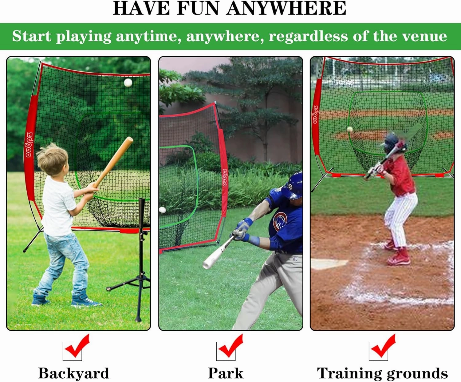 7×7ft Baseball Softball Practice Net- Portable Baseball Net for Batting, Hitting, Pitching Come with Carry Bag, Training for Players of Any Skill Level - Easy Setup