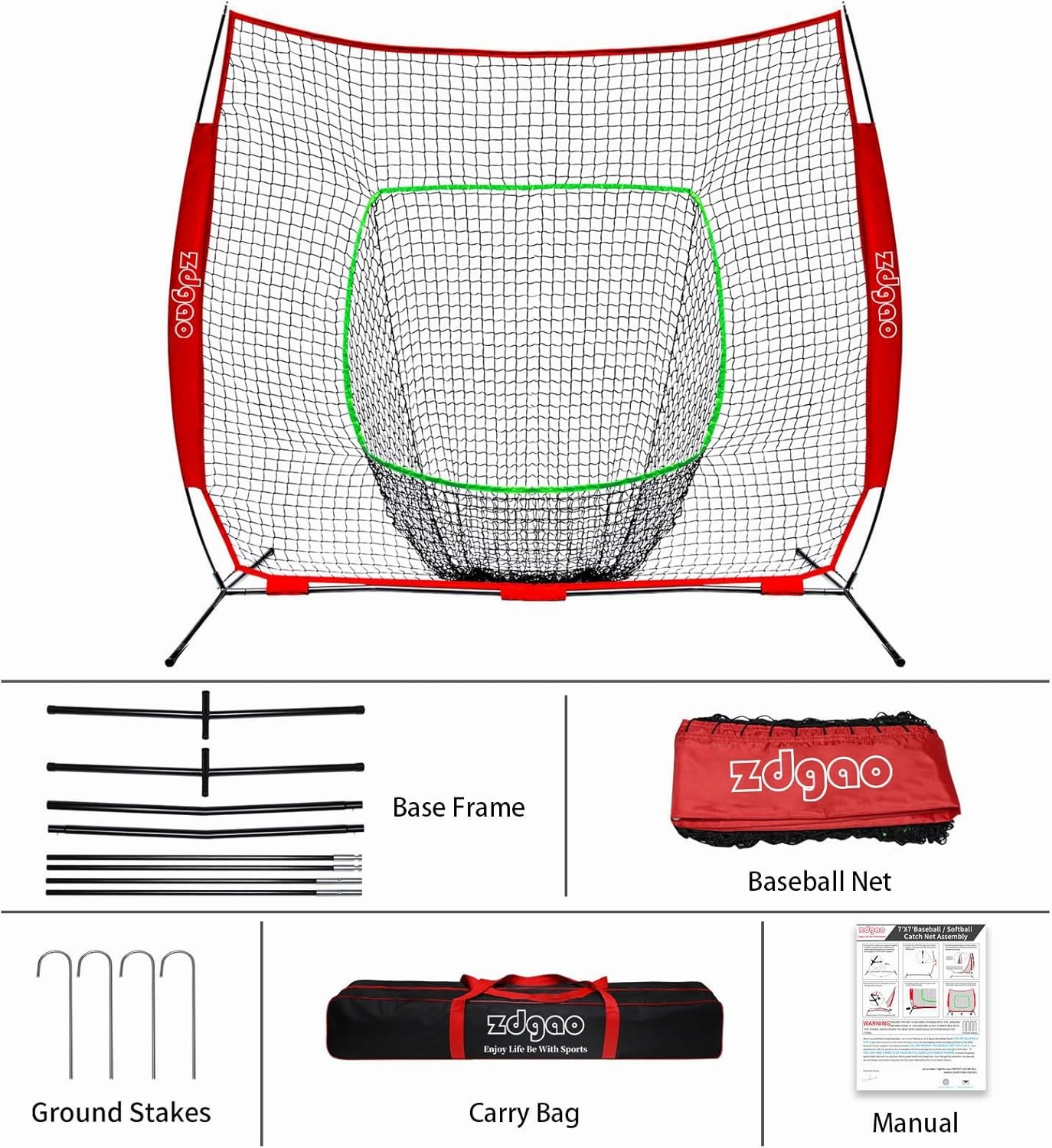 7×7ft Baseball Softball Practice Net- Portable Baseball Net for Batting, Hitting, Pitching Come with Carry Bag, Training for Players of Any Skill Level - Easy Setup