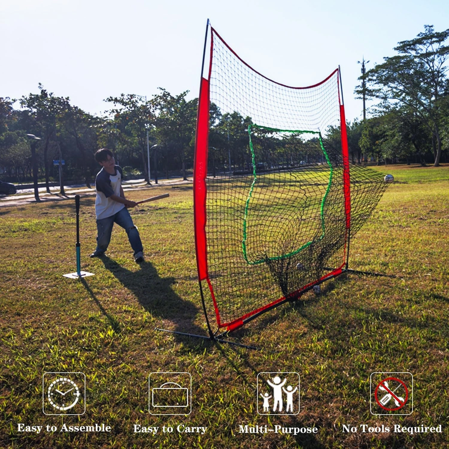 7×7ft Baseball Softball Practice Net- Portable Baseball Net for Batting, Hitting, Pitching Come with Carry Bag, Training for Players of Any Skill Level - Easy Setup