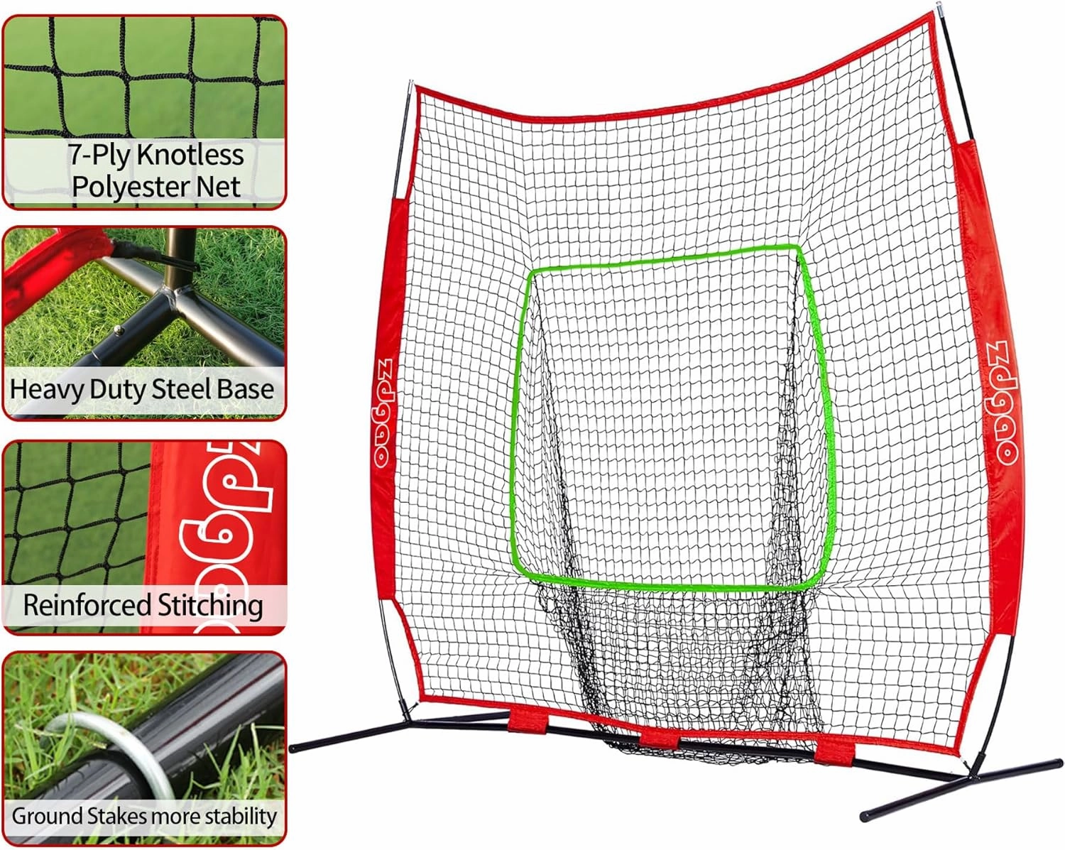 7×7ft Baseball Softball Practice Net- Portable Baseball Net for Batting, Hitting, Pitching Come with Carry Bag, Training for Players of Any Skill Level - Easy Setup