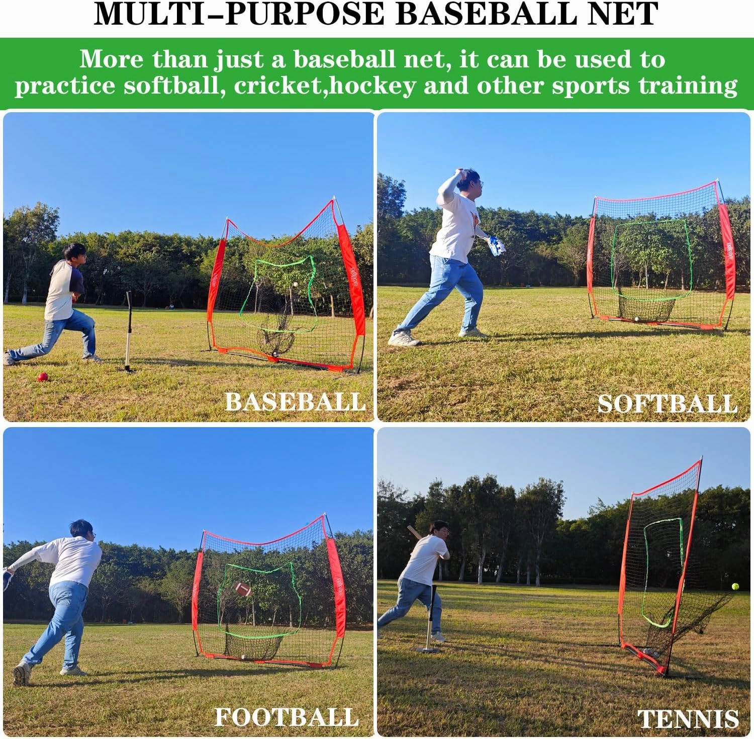 7×7ft Baseball Softball Practice Net- Portable Baseball Net for Batting, Hitting, Pitching Come with Carry Bag, Training for Players of Any Skill Level - Easy Setup