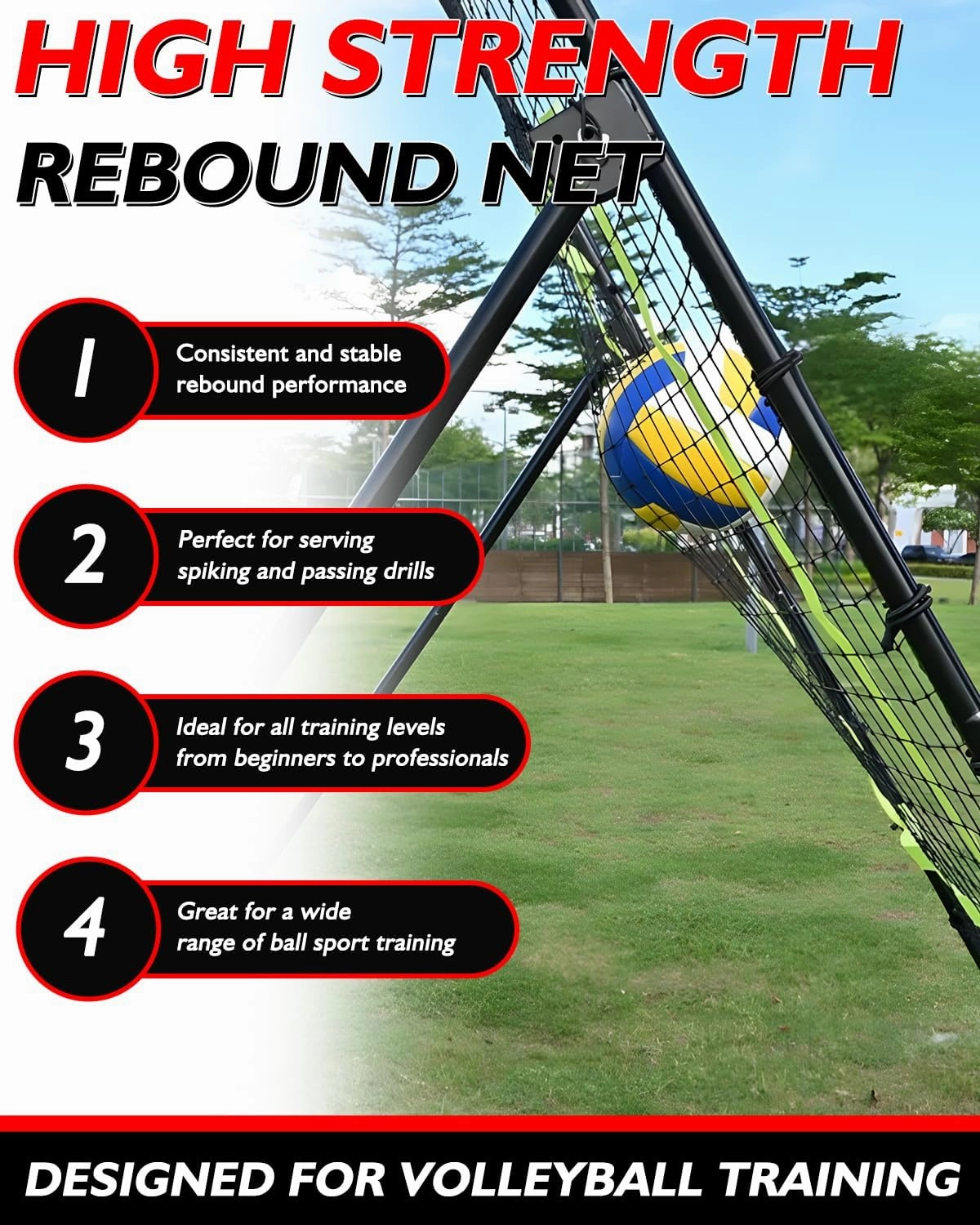7x4FT Volleyball Rebounder Net Set with Training Accessories, Portable Volleyball Bounce Back with 5 Adjustable Angles and Easy Set Up for Baseball, Soccer & Lacrosse Practice with Carry Bag