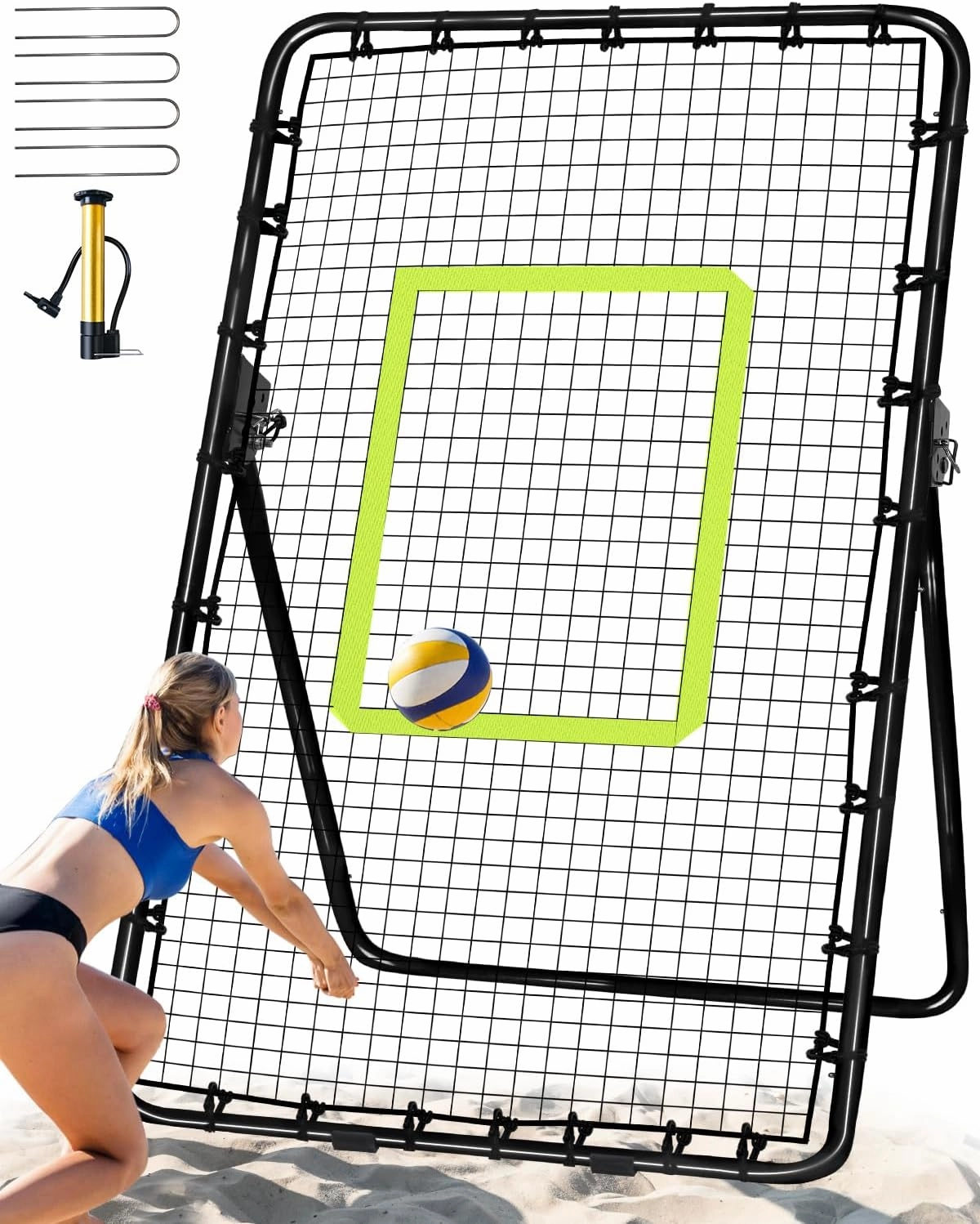 7x4FT Volleyball Rebounder Net Set with Training Accessories, Portable Volleyball Bounce Back with 5 Adjustable Angles and Easy Set Up for Baseball, Soccer & Lacrosse Practice with Carry Bag
