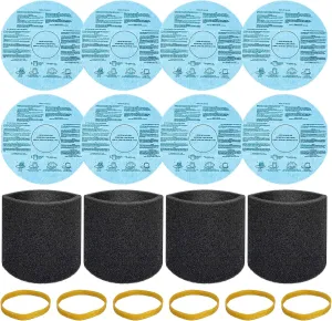 8 Pack 90107/90137 Reusable Dry Filters and 4 Pcs 90585 Foam Sleeve Filter Kit Replacement for Shop Vac 5 Gallon and Above Wet/Dry Vacuum, Part# 9010700, 9013700, 9058500, with 6 Retaining Bands
