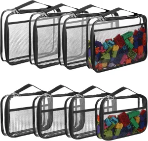 8 Packs Toy Storage Bags with Zipper, Reusable Clear PVC Board Game Storage, Travel Waterproof Organizer Bags with Portable Handle for Building Blocks, Bricks, Puzzles, Books
