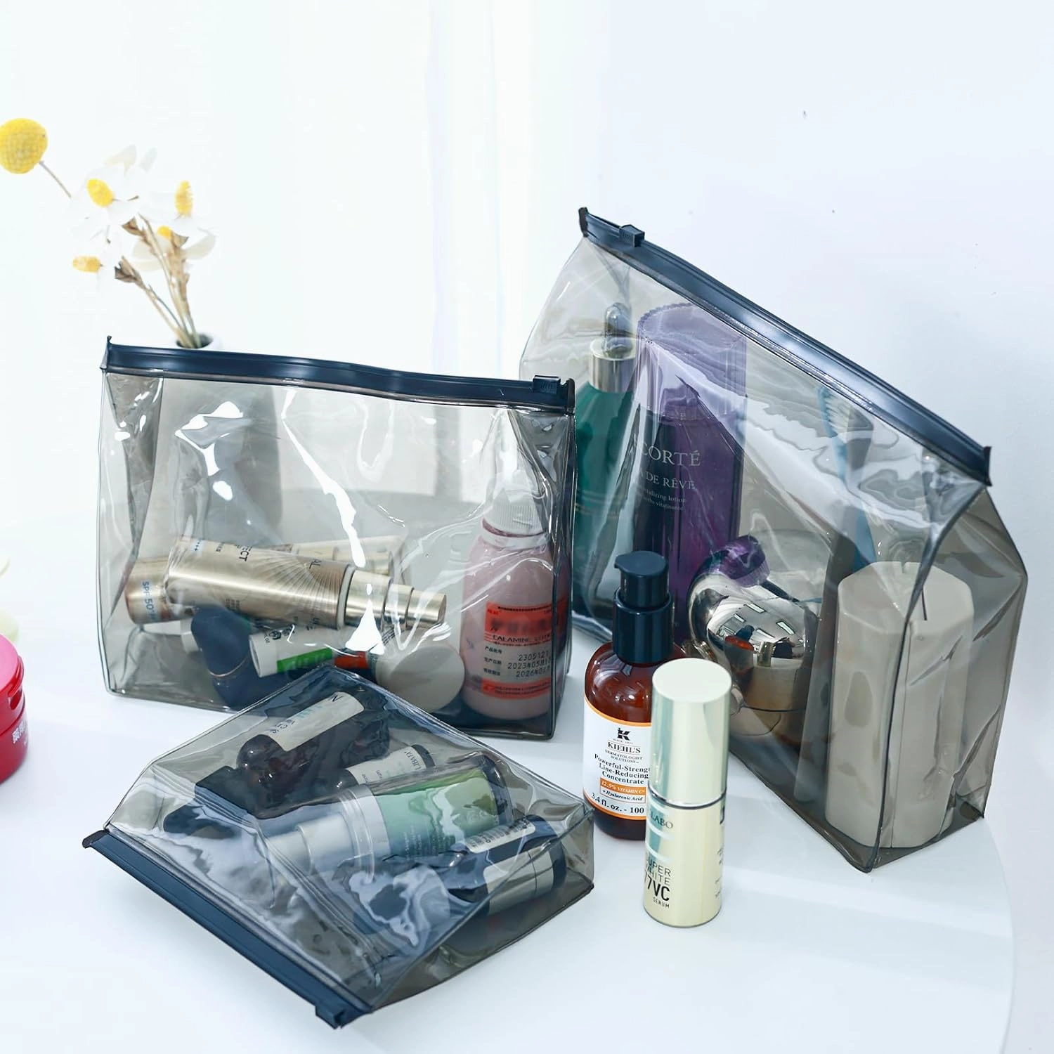 80 Pack Mini Clear Makeup Bag Organizer Cosmetic Zipper Pouch Small Travel Pouches for Toiletries Transparent EVA Reusable Wash Bags Waterproof Plastic Clear Gift Bags Bulk, 5.9” x 5.1” x 1.45”