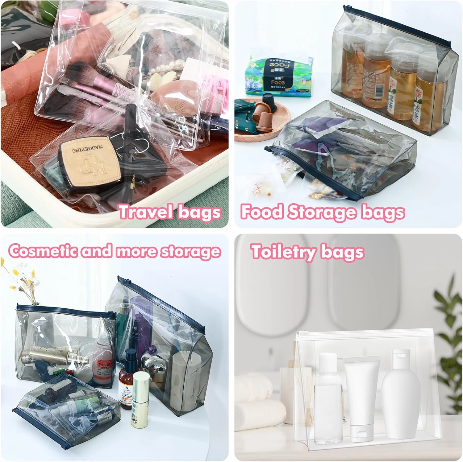 80 Pack Mini Clear Makeup Bag Organizer Cosmetic Zipper Pouch Small Travel Pouches for Toiletries Transparent EVA Reusable Wash Bags Waterproof Plastic Clear Gift Bags Bulk, 5.9” x 5.1” x 1.45”
