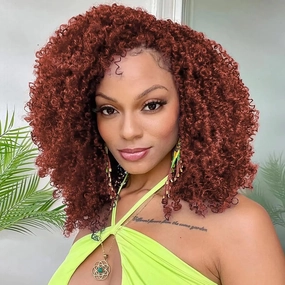 8 Inch Copper Red Pre Looped Yanky Twist Braiding Hair with Curls Fluffy Marlybob Crochet Hair Pre Twisted Short Passion Twist Crochet Braids Synthetic Hair Extensions for Women 350#/9pack