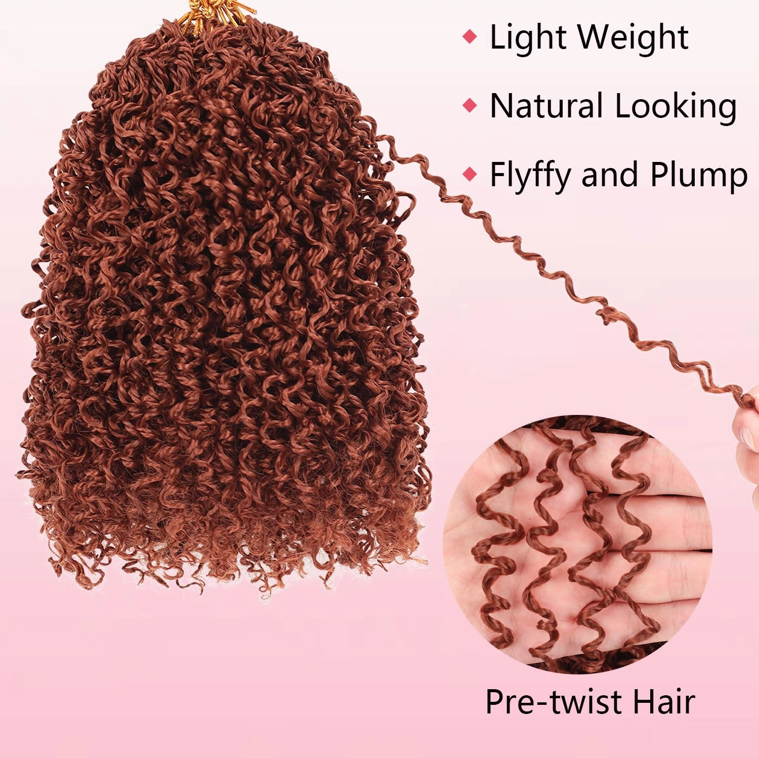 8 Inch Copper Red Pre Looped Yanky Twist Braiding Hair with Curls Fluffy Marlybob Crochet Hair Pre Twisted Short Passion Twist Crochet Braids Synthetic Hair Extensions for Women 350#/9pack