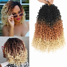 8 Inch Pre-looped Yanky Twist Crochet Braids Hair for Women 9 packs Ombre 3 Tones Pre Twisted Passion Twists Crochet Hair Kinky Curly Crochet Twist Synthetic Hair Extensions 1B/30/613#