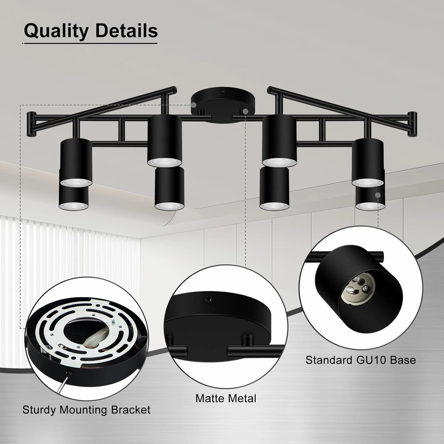8 Light Track Lighting Fixtures Ceiling, Matte Black Kichen Track Lighting Fixtures, Rotatable Light Heads, Adjustable Modern LED Track Lights for Kitchen/Hallway, No GU10 Bulb