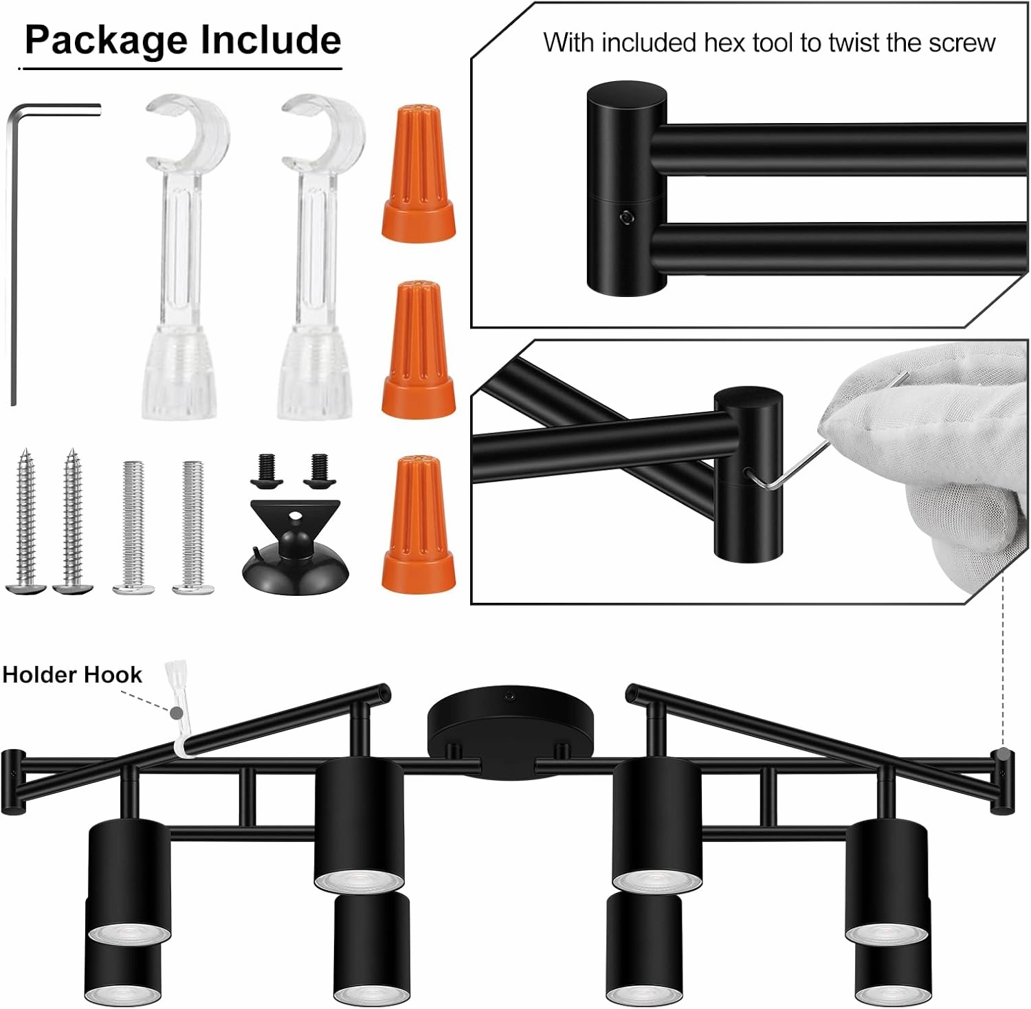 8 Light Track Lighting Fixtures Ceiling, Matte Black Kichen Track Lighting Fixtures, Rotatable Light Heads, Adjustable Modern LED Track Lights for Kitchen/Hallway, No GU10 Bulb