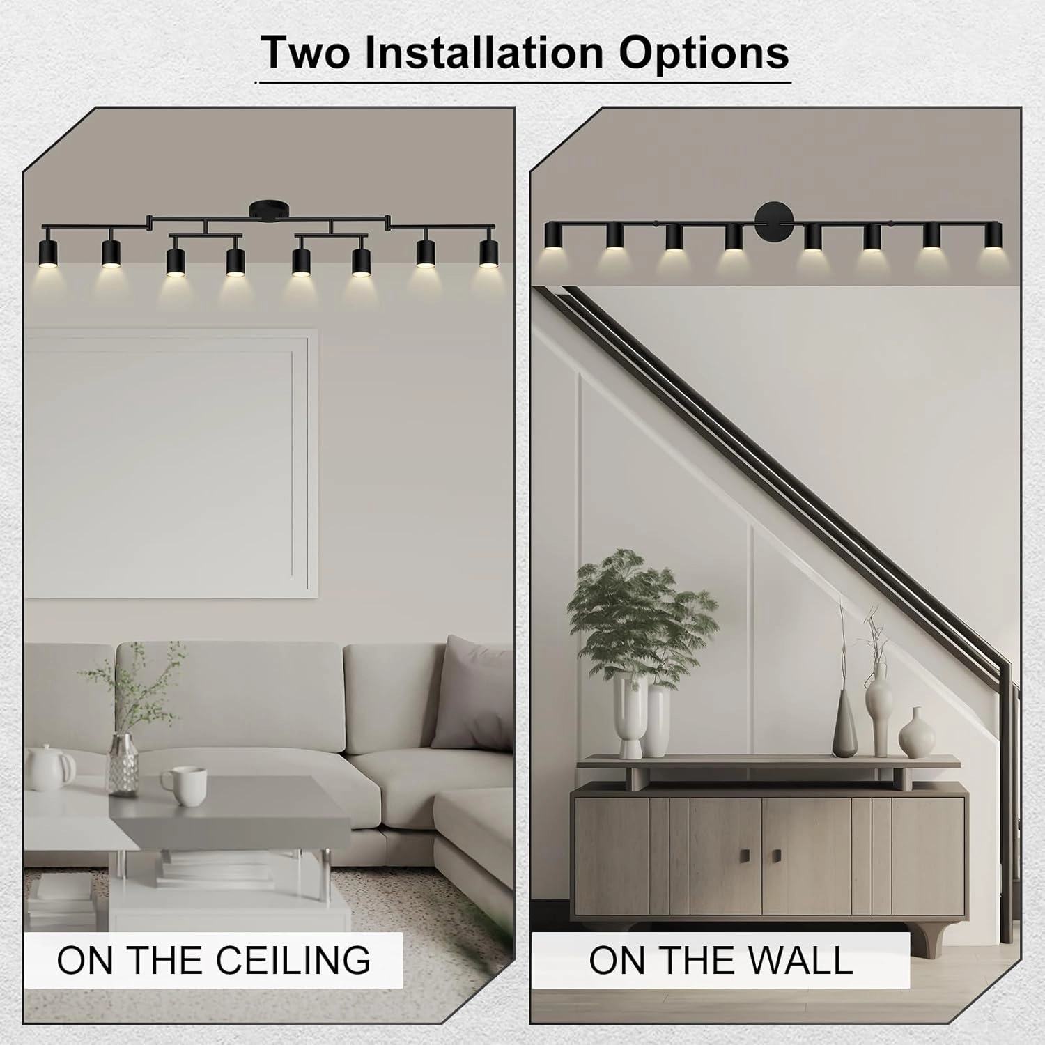 8 Light Track Lighting Fixtures Ceiling, Matte Black Kichen Track Lighting Fixtures, Rotatable Light Heads, Adjustable Modern LED Track Lights for Kitchen/Hallway, No GU10 Bulb