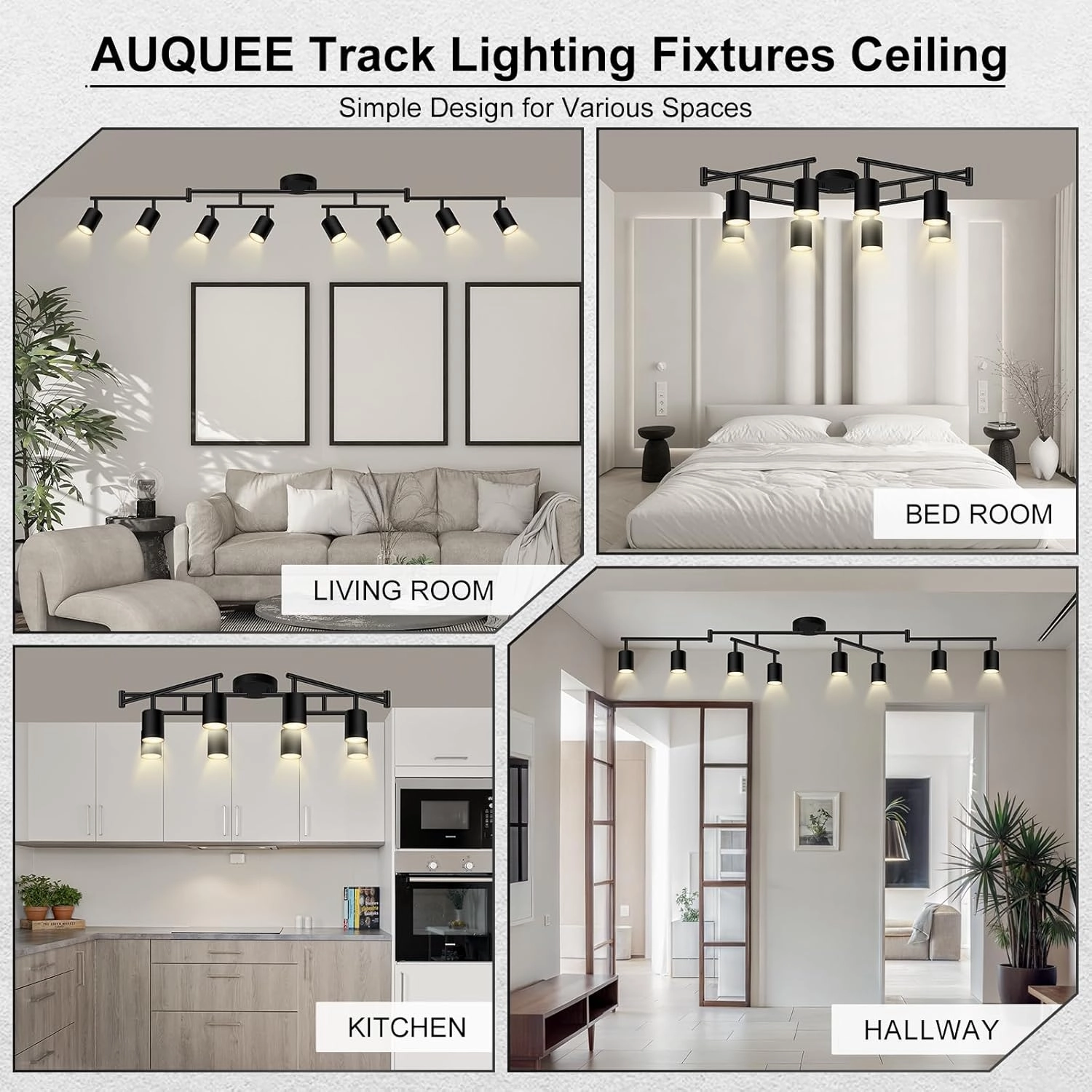 8 Light Track Lighting Fixtures Ceiling, Matte Black Kichen Track Lighting Fixtures, Rotatable Light Heads, Adjustable Modern LED Track Lights for Kitchen/Hallway, No GU10 Bulb