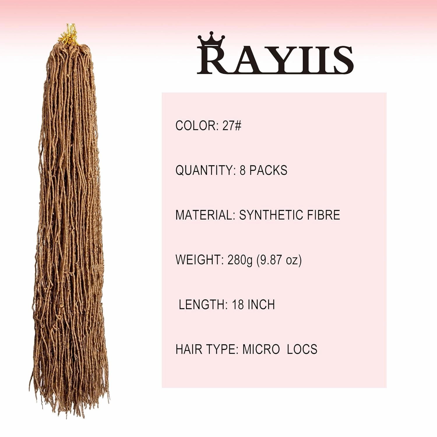 8 Pack Pre-Looped Micro Locs Super Lightweight Mini Fuax Locs Crochet Hair Sisterlocks Synthetic braids Dreadlock Extensions (27#, 18 Inch)