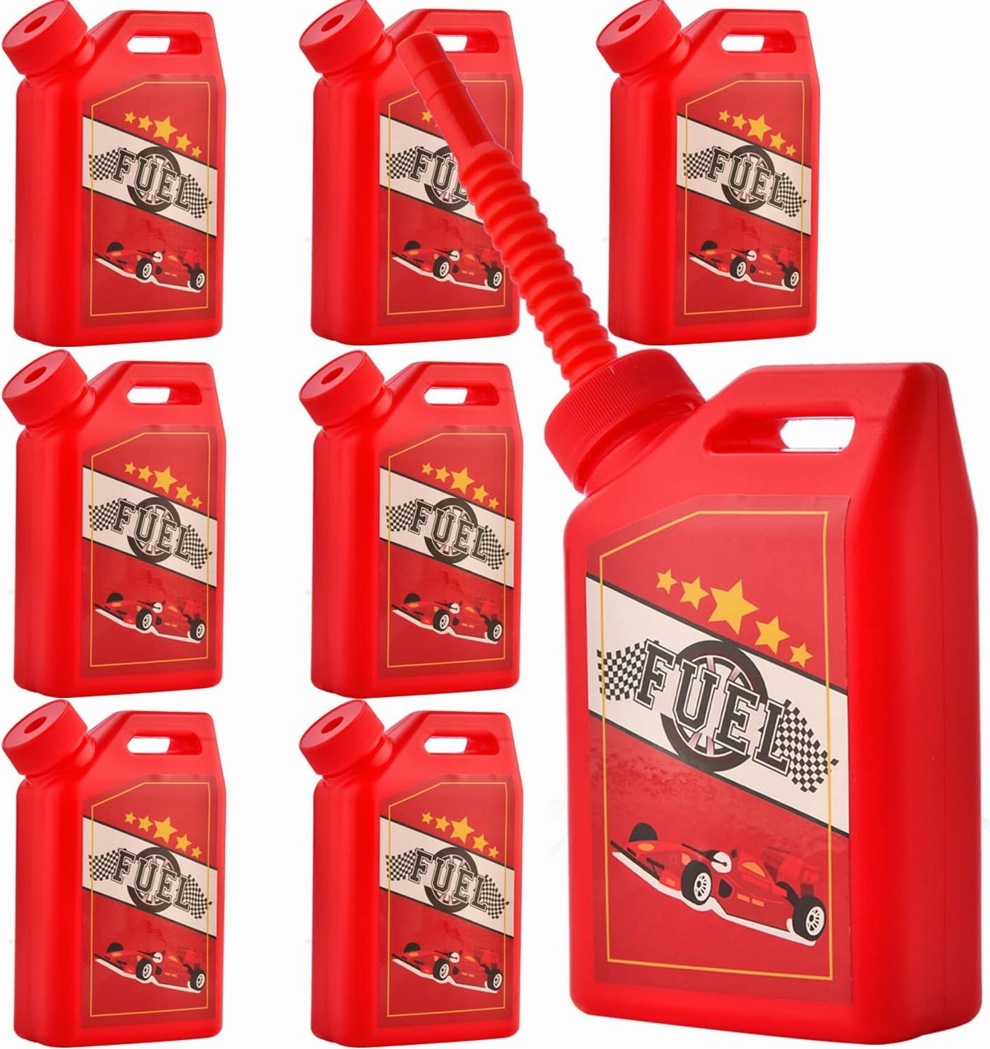 8-Pack Race Car Cups with Straws and Lids, 11 oz Kids Party Favor Cups, Red Petrol Tank Drinking Cups for Racing Car Theme Birthday Party Supplies Party Decorations