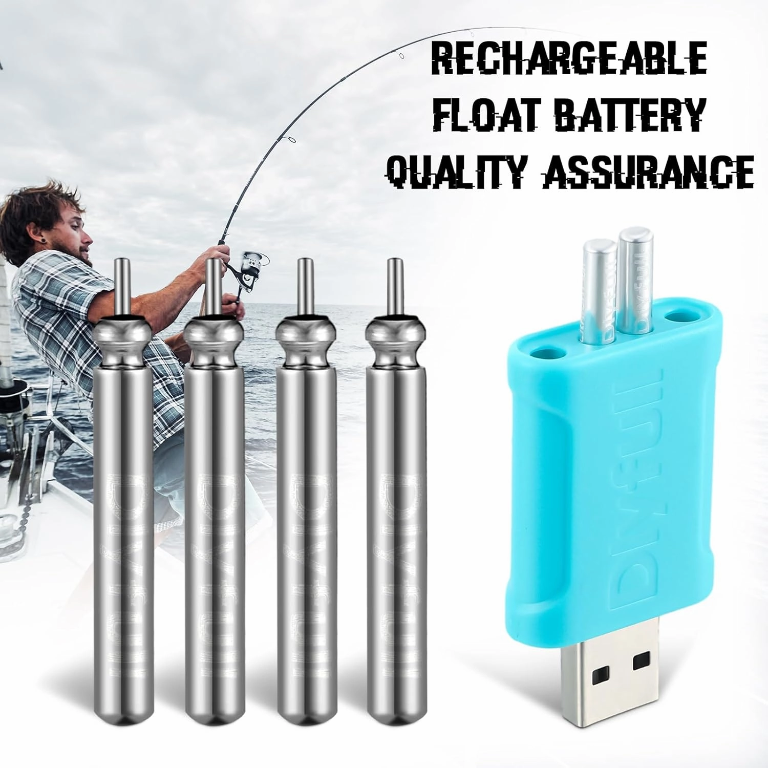 8 Pcs Fishing Bobbers Battery Rechargeable and 2 Pcs Float Battery Charger Lighted up Night Bobber Batteries Night Fishing Accessories Tackles