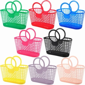 8 Pcs Jelly Purse Bags Jelly Basket Women Reusable Beach Handbags Plastic Colored Beach Tote Gift Basket for Summer Hawaii Easter Party Favor, 8 Colors