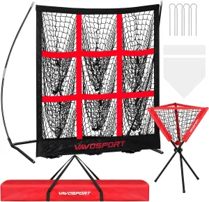 9-Square Pitching Target Net Set - Softball & Baseball Net with Strike Zone, Ball Caddy, Softball Base Accessories, Adult & Youth Training Equipment