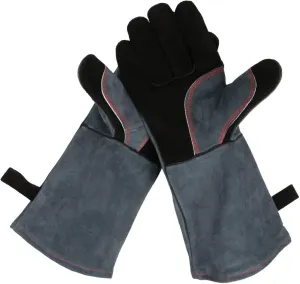 932℉ Grill BBQ Gloves 16-inch Heat Resistant Leather Forge Welding Glove with Flame Retardant Long Sleeve and Insulated Lining for Men and Women Black-Gray